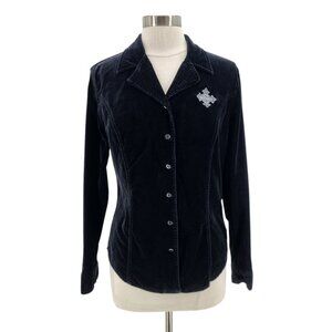 Vintage Harley Davidson Womens Medium Button Shirt Velvet Black Top Motorcycles